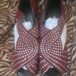Elegant Burgundy Studded Women's Sandals